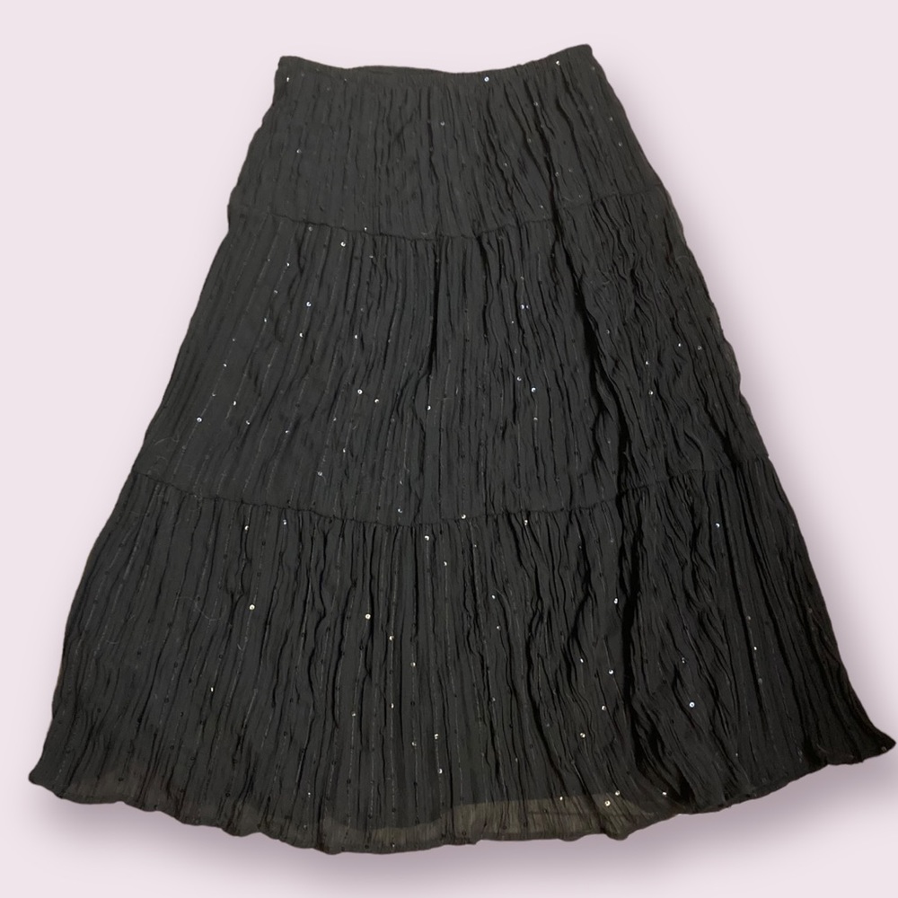 Vintage black sequin midi skirt